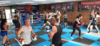 Kickboxing Circuit is not only a circuit workout, but a total package of fitness Muay Thai moves are taught and learned and then practiced on various pads.